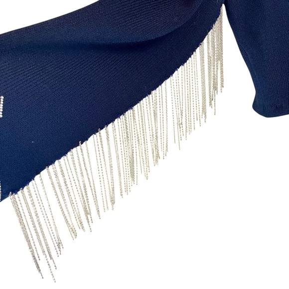 ST JOHN Black Knit Beaded Bolero Jacket Fringe 12 Cowgirl Western Sequin Cropped - Picture 11 of 16